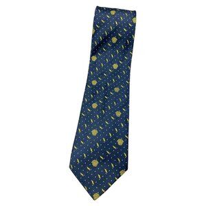 GIANNI VERSACE Men's Silk Necktie LUXURY Tie Blue Monogram Logo W:3.6" EUC